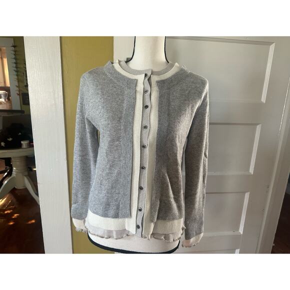 NWT Diane Snyder Cashmere Glenn Triple Band Gray Layered Cardigan size M - Picture 1 of 16